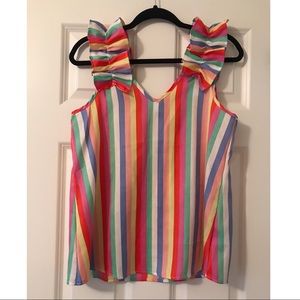 Boutique Ruffle Strap Top w/ Stripes